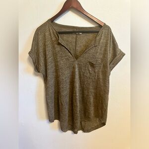 Madewell Women’s V-Neck Pocket Linen Short Sleeve Top Tee Relaxed Fit